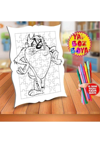 Karizmatik Taz Eğitici Çocuk Boyama Puzzle Tablo-t3