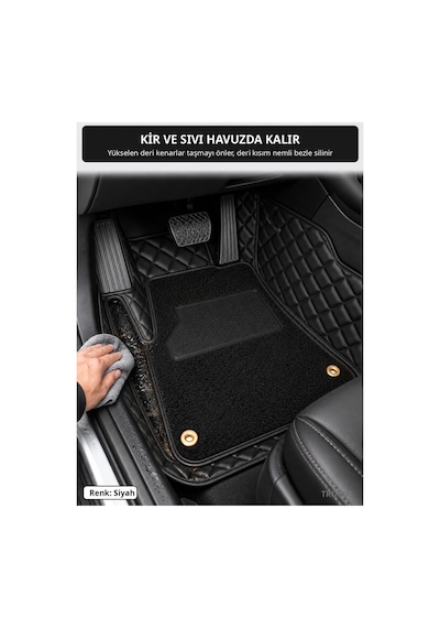 Renault Latitude 2011-2017 Uyumlu 8d Çift Katmanlı Havuzlu Paspas Kapitone Deri Siyah