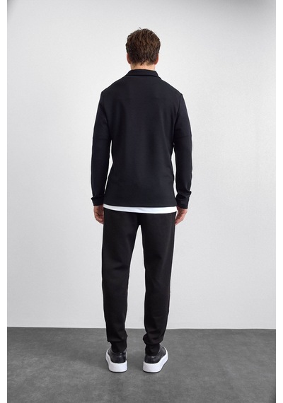 Backandbond Siyah Regular Fit Gömlek Yaka Yarım Fermuarlı Sweatshirt