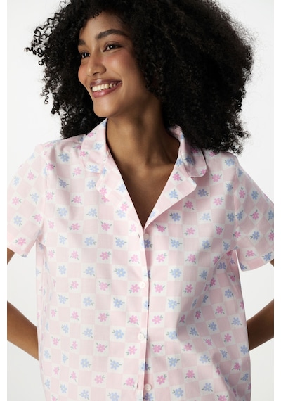 Penti Kırık Beyaz Travel Flowers Pamuklu Gömlek Şortlu Pijama Takımı