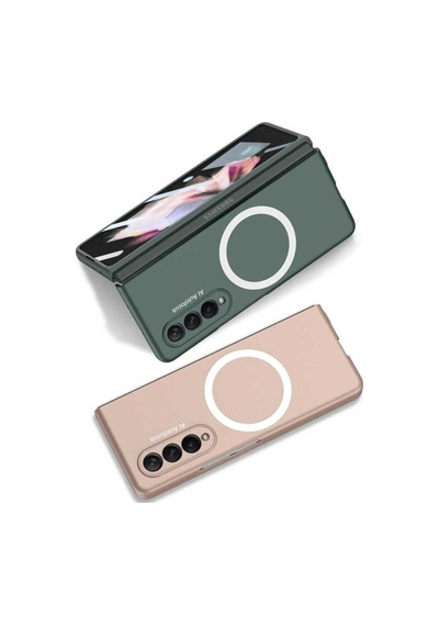 Samsung Uyumlu Galaxy Z Fold 3 Kılıf Wireless Şarj Özellikli Zore Kıpta M-safe Kapak Siyah