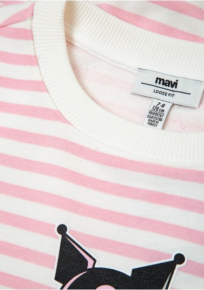 Mavi Kuromi Baskılı Çizgili Pembe Kız Çocuk Sweatshirt M7s10201-91630