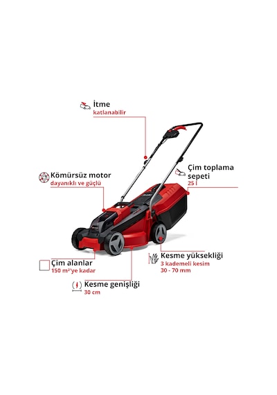Einhell GE-CM 18/30 Li (1x3,0 Ah) Akülü Çim Biçme Makinesi - 3413155