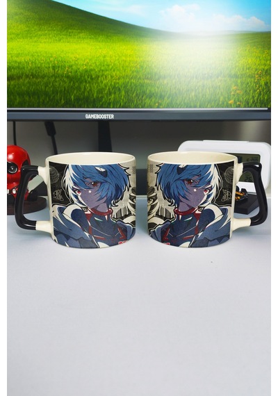 Neon Genesis Evangelion Rei Ayanami Anime Baskılı Seramik Lüks Kupa 1 Adet Özel Siyah Kulp Dalga Kulp V3d Çok Renkli