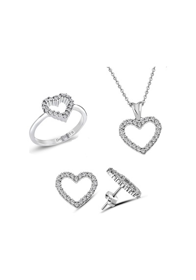 Kuyumcudukkani Kalp Figürü Zirkon Taşlı Mini Set -24039-w-w Beyaz