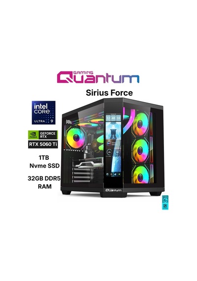 Quantum Gaming SIRIUS FORCE Ultra 9 285K 32 GB 1 TB NVMe SSD 16 GB RTX5060Ti Free Dos Masaüstü Oyuncu Bilgisayarı