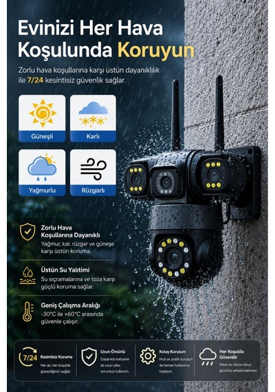 Rx113w Wifi 3 Kameralı Güvenlik Kamerası 15mp Ultra Hd Ptz Hareketli Sesli Gece Görüşlü Akıllı Kamera