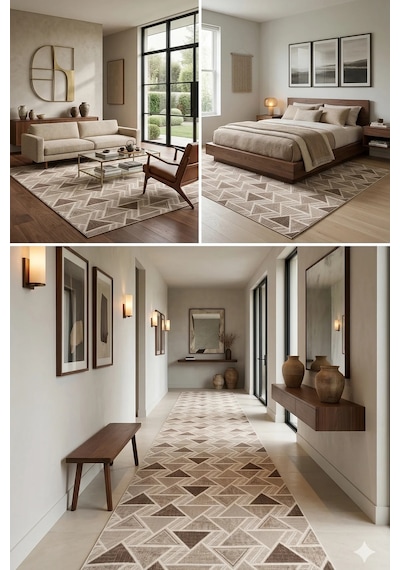 Villadia Home Textile Modern Desen Baskılı Kaymaz Taban Elit Şık Dört Mevsim Yıkanabilir Halı Yolluk Oturma Salon Odası Vd1107kahve Kahve