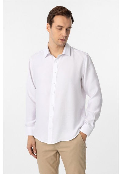 Süvari Beyaz Slim Fit Düz Klasik Yaka Gömlek-34096 Beyaz
