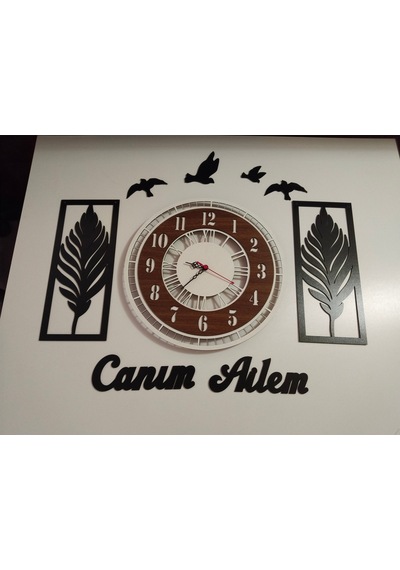 Şık Salon Saati 40 Cm Yaprak Temalı Canım Ailem Yazan No 30030 Kahverengi