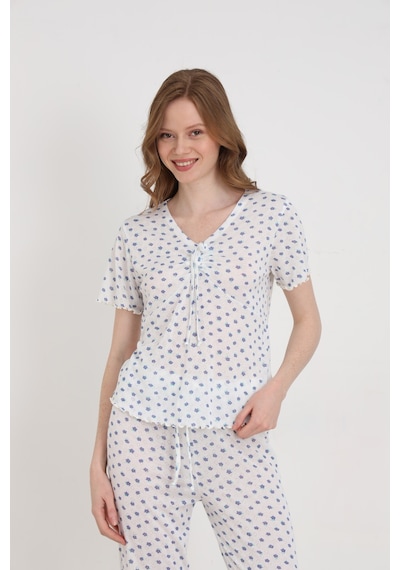 Elitol Jakarlı Viskon Bağlamalı Kadın Pijama Takımı Desenli-2
