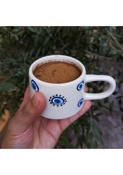 Nazar Boncuk Desenli Seramik 200 Ml Kupa Bardak Mug Tek Renk