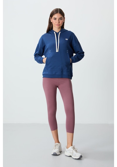 Tommy Life Parlament Kompakt Pamuklu Kalın Pürüzsüz Dokulu Kapüşonlu Oversize Fit Kadın Sweatshirt - 97291 Parlament Mavisi