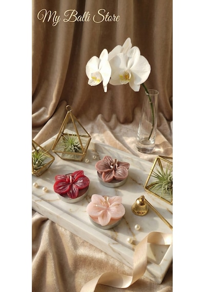 3'lü Orkide Tealight Dekoratif Soya Mum Beyaz