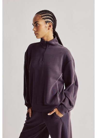 Defacto Ultra Yumuşak Standart Fit Yarım Fermuarlı Biyeli Dik Yaka Modal Sporcu Basic Sweatshirt H4537ax26aupr467 Mor-pr467