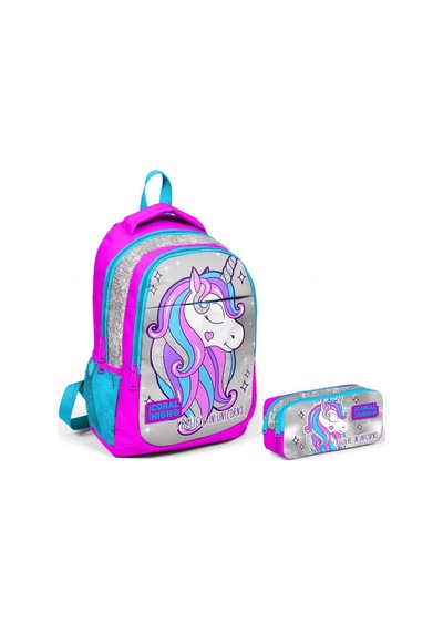 Coral High Pembe Unicorn Kız Çocuk İlkokul Çantası ve Kalemlik Se