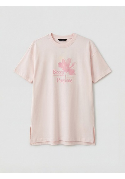 Lcw Modest Pembe Baskılı %100 Pamuklu Kadın Tişört