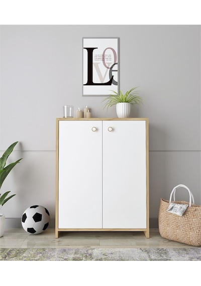 Floradesign Capy Ayakabıl Dolabı Ayakkabilik - Çok Amaçli Dolap Meşe / Beyaz Meşe - Beyaz