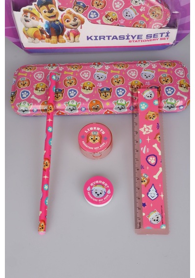 X Dekomus Lisanslı Paw Patrol Pink Paws Collection 5'li Kırtasiye Seti Metal Kalem Kutusu,cetvel,kurşun Kalem,silgi Ve Kalemtraş Diğer