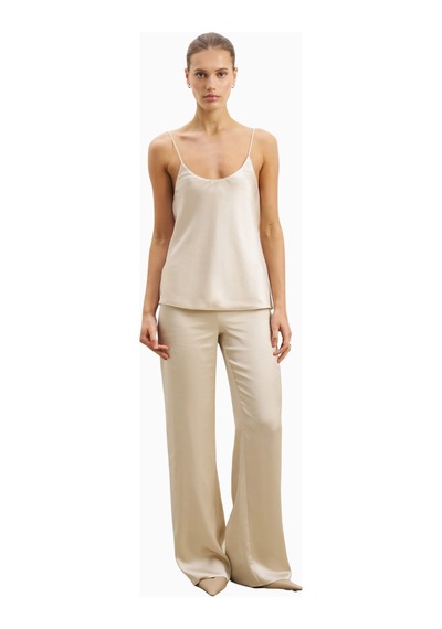 Because Of Alice Formal Satin Straight Leg Trousers Saten Düz Paça Kadın Pantolon Kırık Beyaz