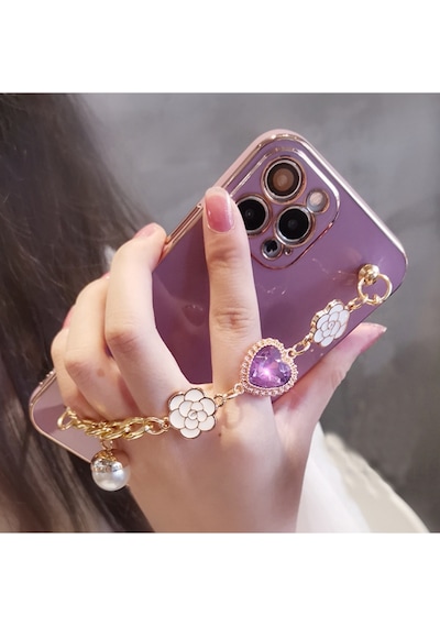 Teknomoda Apple Uyumlu iPhone 11 Kılıf El Askılı Tutamaçlı Kamera Korumalı Renkli Gold Kenar Silikon Kapak