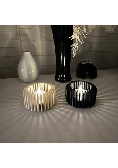 3d Baskı Modern Çizgili Mumluk - Tealight Mumluk 1 Adet -bej Diğer