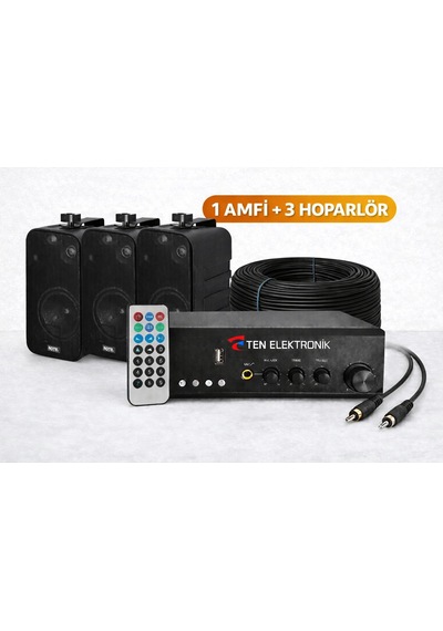 Tenses055 , Eco Seri Ses Sistemi Amfi + Duvar Tipi Hoparlör Seti Cafe, Restoran, Mağaza, Masaj Salonu İçin Bluetooth + Usb