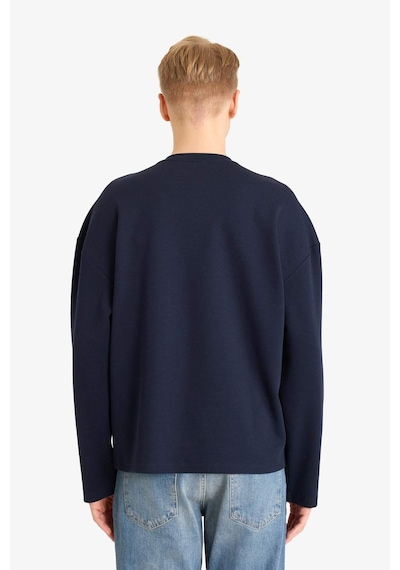 Defacto Boxy Fit V Yaka Baskılı Sweatshirt G6473ax25wnnv253 Lacivert-nv253