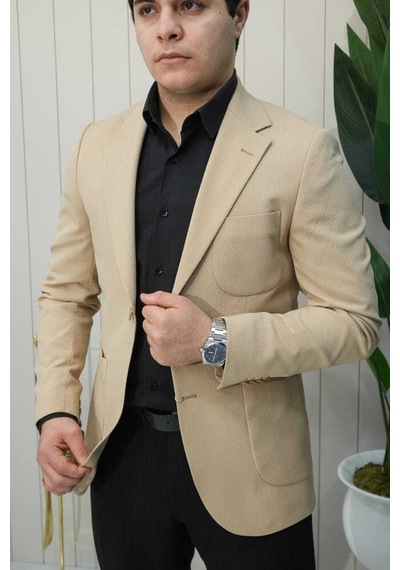 Bys Beystil Sivri Yaka Krem Ceket 572 - Slim Fit