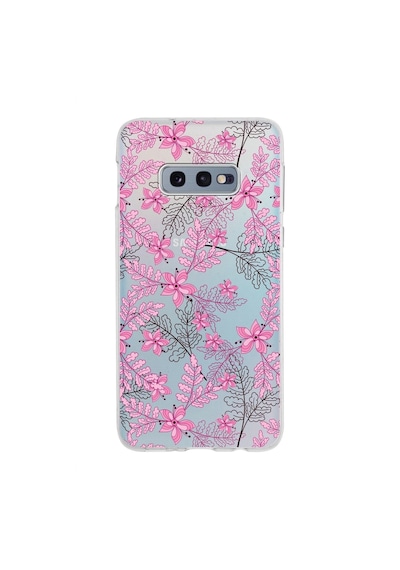 Samsung Galaxy Uyumlu S10e Kapak Floral Pembe Tasarımlı Şeffaf Silikon Kılıf