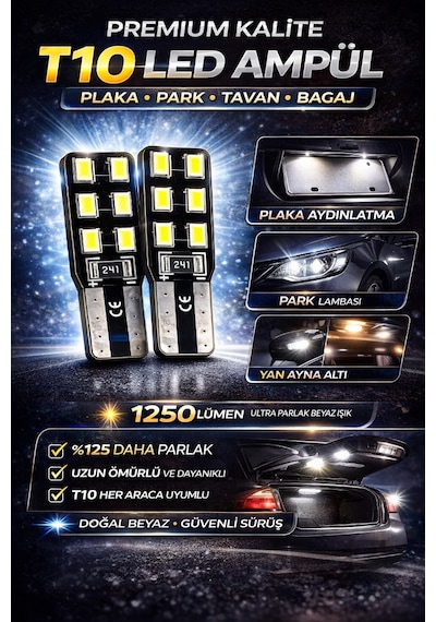 T10 W5w Canbus Led Ampul Seti, Beyaz Işık, Ultra Parlak Beyaz, Plaka Ve Park Ampülü, İç Aydınlatma, 2'li Paket