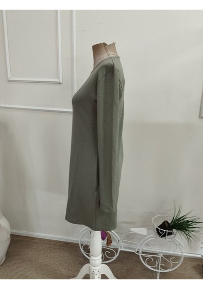 Kadın Uzun Kollu Bisiklet Yakalı Kısa Modal Elbise Haki