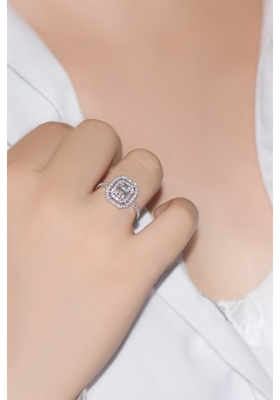 0.60 Ct Çift Sıra Baget Kare Tektaş Yüzük