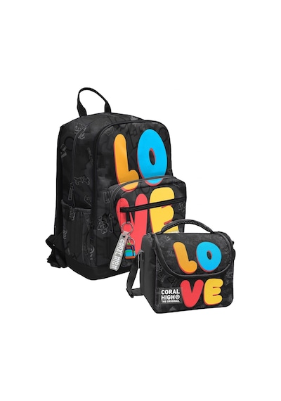 Coral High Siyah Çok Renkli Love Baskılı Erkek Çocuk Okul Sırt Ve Beslenme Çantası Seti - Setygn33230b