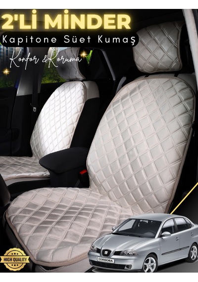 Seat Cordoba Uyumlu 2'li Süet Oto Koltuk Minderi Tam Koruma Hızlı Montaj Su Geçirmez A4 Bej