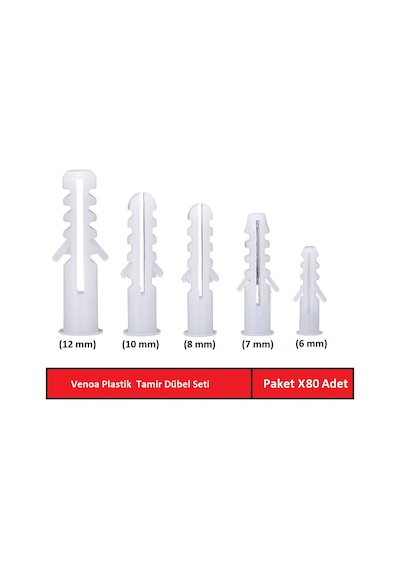 Venoa Db80 Plastik Dübel Karma Seti Paket 80 Adet