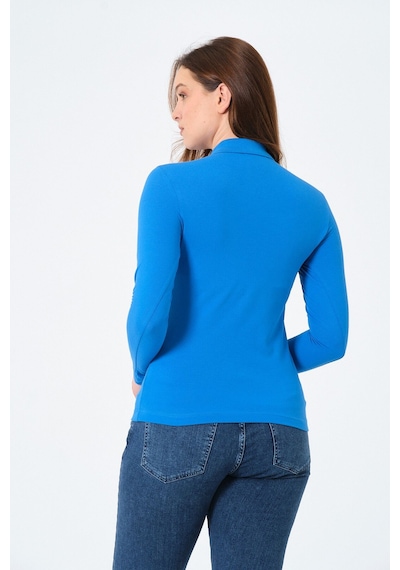 Msw Kadın Uzun Kollu Regular Fit Polo Yaka T-shirt Kobalt Mavi