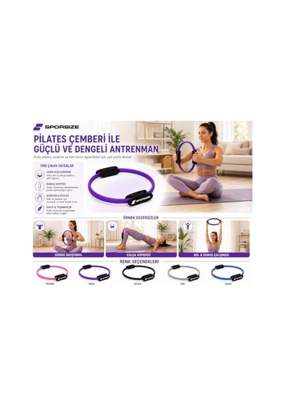 Sporsize Pilates Çemberi 35 Cm, Konforlu Pedli Direnç Halkası, İç Bacak Kalça Karın Kol Ve Göğüs Egzersiz Aleti, Evde Pilates Ve Tüm Vücut Antrenmanı