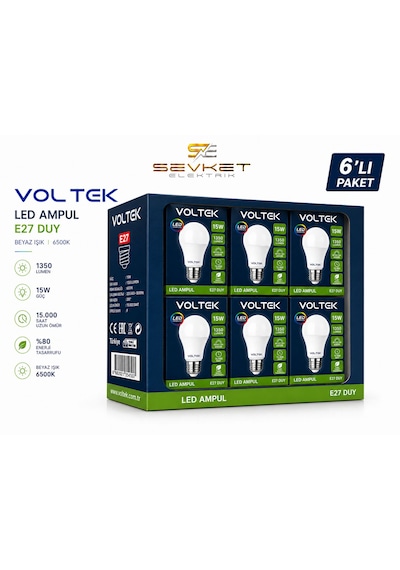 Voltek 15 Watt Led Ampul Beyaz 6'lı Paket 6 Adet