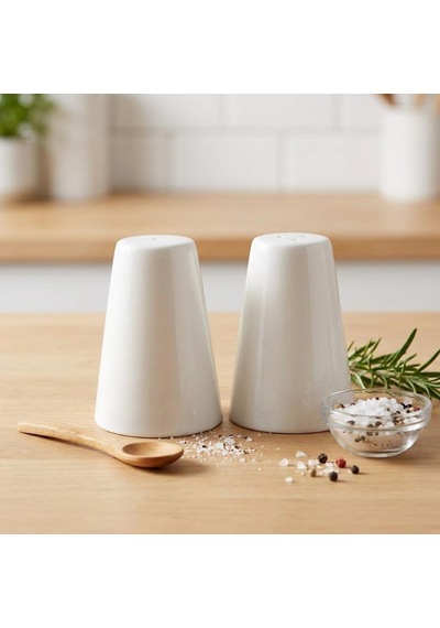 2'li Porselen Tuzluk Ve Karabiberlik Seti - Yumuşak Hatlı Minimalist Beyaz Sofra Baharatlık Takımı Ergonomik Masaüstü Tuzluk 5,7 X 7,9 Cm Çok Renkli
