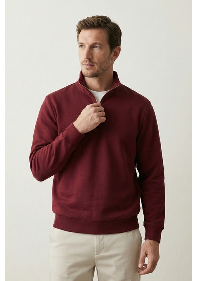 Elemge Pamuklu Erkek Sweatshirt Bordo Soft Touch Relax Fit Yarım Fermuarlı Dik Yaka 3 Iplik Nefes Alan Elemge Pamuklu Erkek Sweatshirt Bordo Soft Touch Relax Fit Yarım Fermuarlı Dik Yaka 3 Iplik Nefes Alan