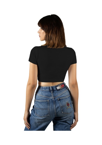 Terapi Men Siyah Havuz Yaka Fitted/vücuda Oturan Kısa Kol Crop Tişört Siyah