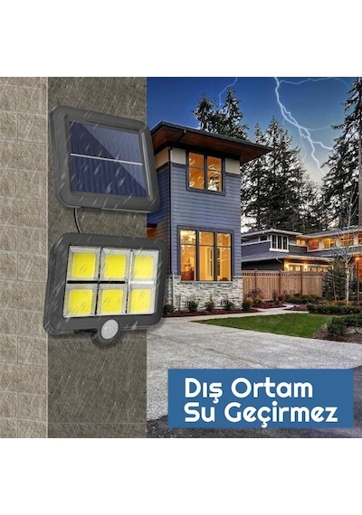 2 Adet 120 Cob Led Solar Panel Güneş Enerjili 3 Mod Duvar Lambası Bahçe