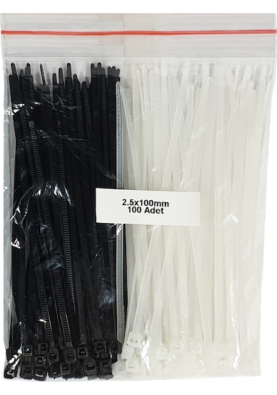 Plastik Kablo Bağı-Siyah-Beyaz-2,5mmx100mm-Cırt Kelepçe(100 Adet)