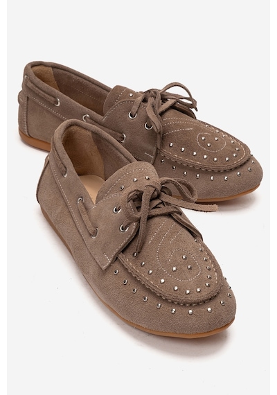 Luvishoes Cuesta Vizon Süet Hakiki Deri Troklu Bağcıklı Kadın Loafer Ayakkabı