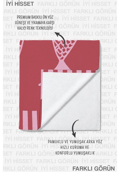 Balık Figürlü Marine Plaj Havlusu - Modern Akdeniz Pembe Mercan Hızlı Kuruyan Mikrofiber Havlu Örtü İnci Esinti