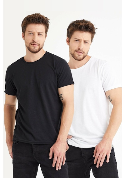 Erkek Siyah Beyaz 2'li Paket Regular Bisiklet Yaka T-shirt Siyah - Beyaz
