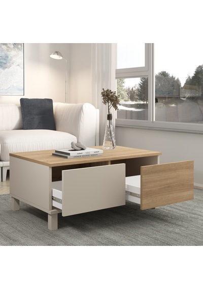 Robin Home Urban Orta Sehpa Ahşap Ayaklı 2 Çekmeceli Kumsal-sepet Bej