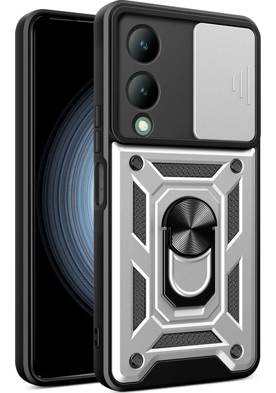 Mey İthalat Vivo Y17s Kılıf Pars Lens Yüzüklü Silikon - Gümüş