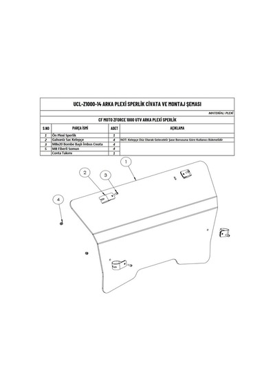 Moto Üçel Cfmoto Z Force 1000 Utv Uyumlu Arka Cam